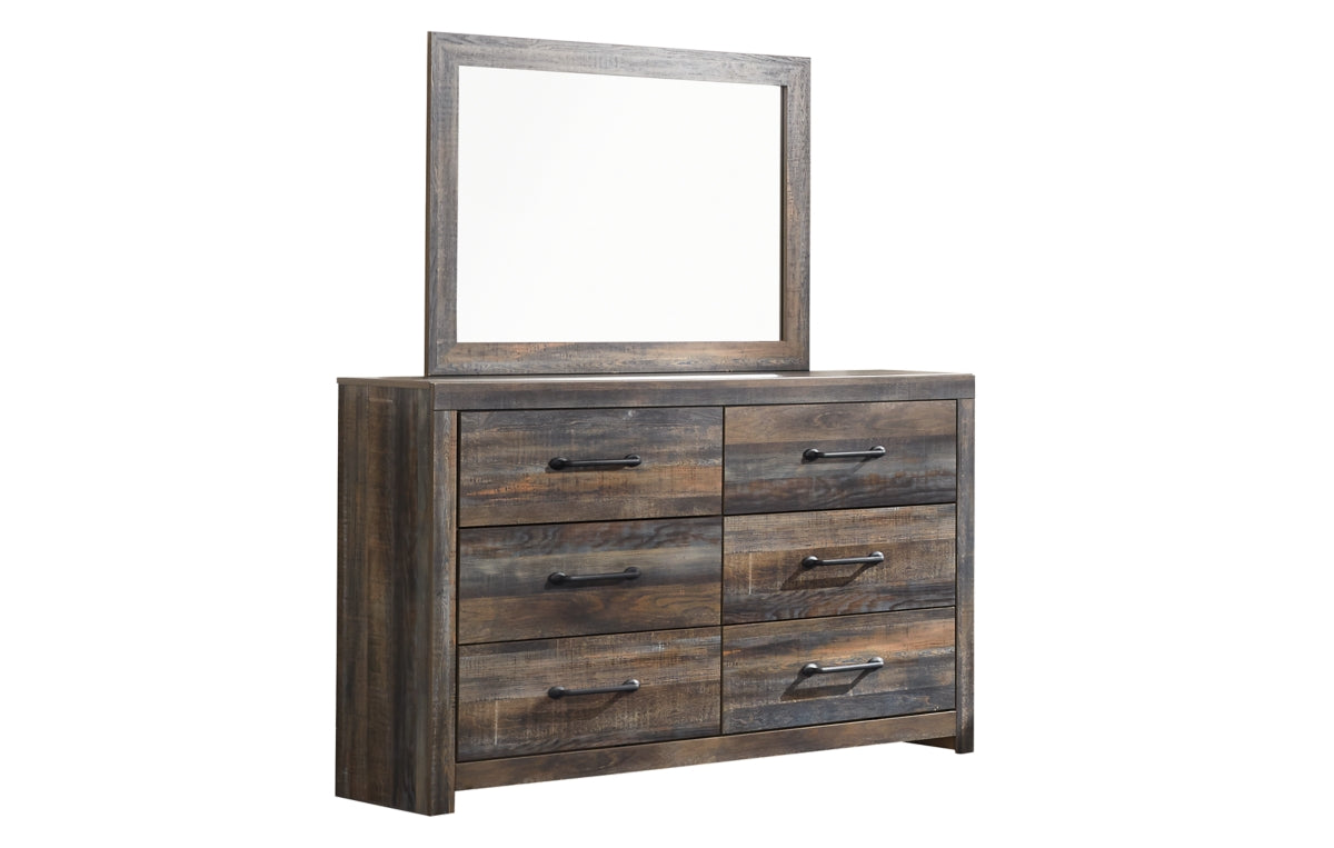Drystan Queen Bookcase Bed with 4 Storage Drawers, Dresser, Mirror and Chest