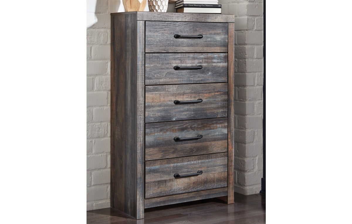 Drystan Full Bookcase Bed with 2 Storage Drawers with Mirrored Dresser and Chest