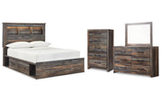 Drystan Full Bookcase Bed with 4 Storage Drawers with Mirrored Dresser and Chest
