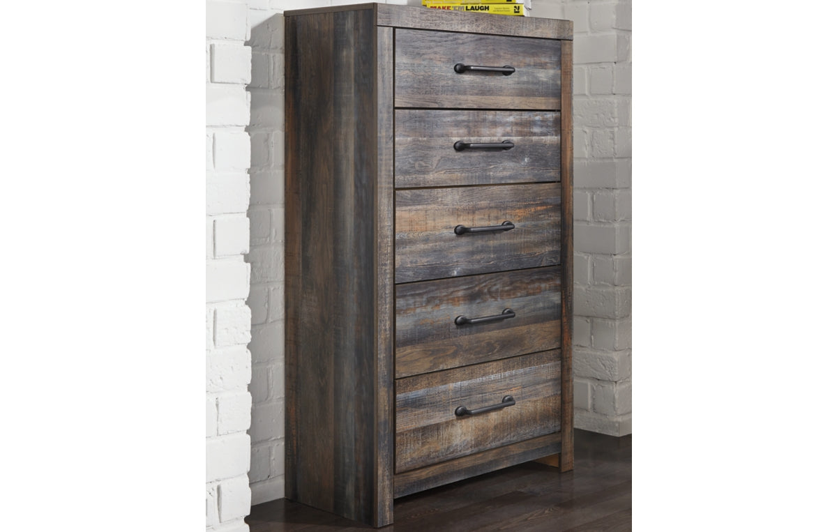 Drystan Full Bookcase Bed with 4 Storage Drawers with Mirrored Dresser, Chest and Nightstand