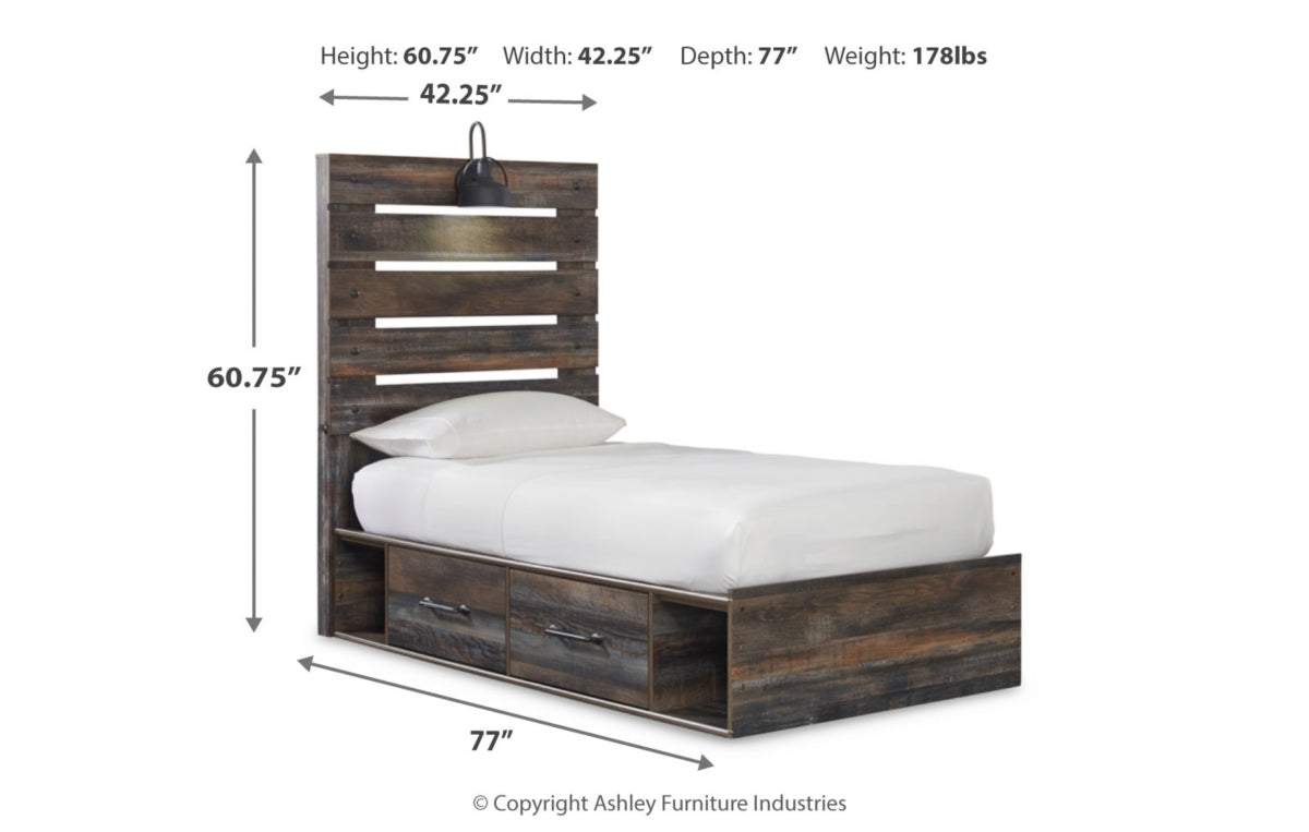 Drystan Twin Panel Bed with 2 Storage Drawers