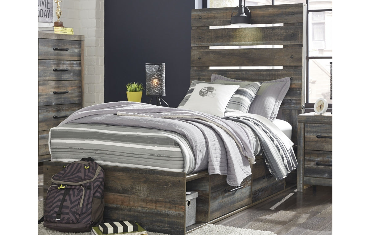 Drystan Twin Panel Headboard with Mirrored Dresser and Chest