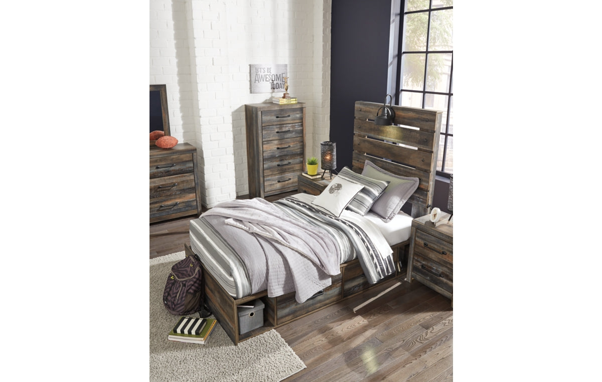 Drystan Full Panel Bed with 4 Storage Drawers, Dresser, Mirror, Chest and Nightstand