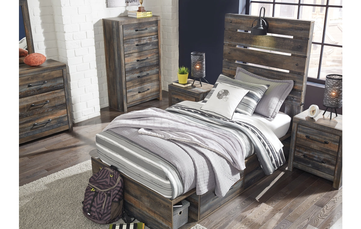 Drystan Twin Panel Bed with 2 Storage Drawers