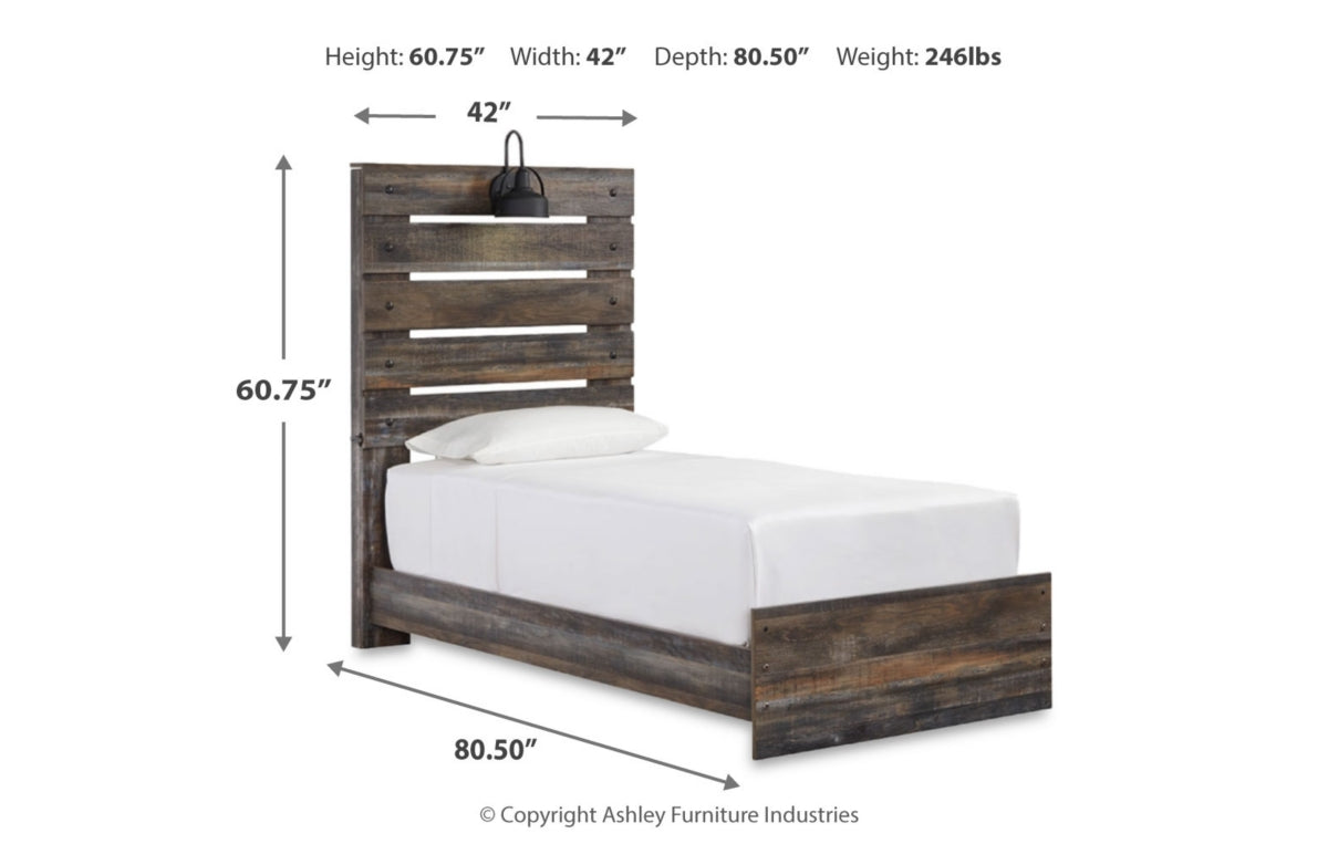 Drystan Twin Panel Bed with 4 Storage Drawers