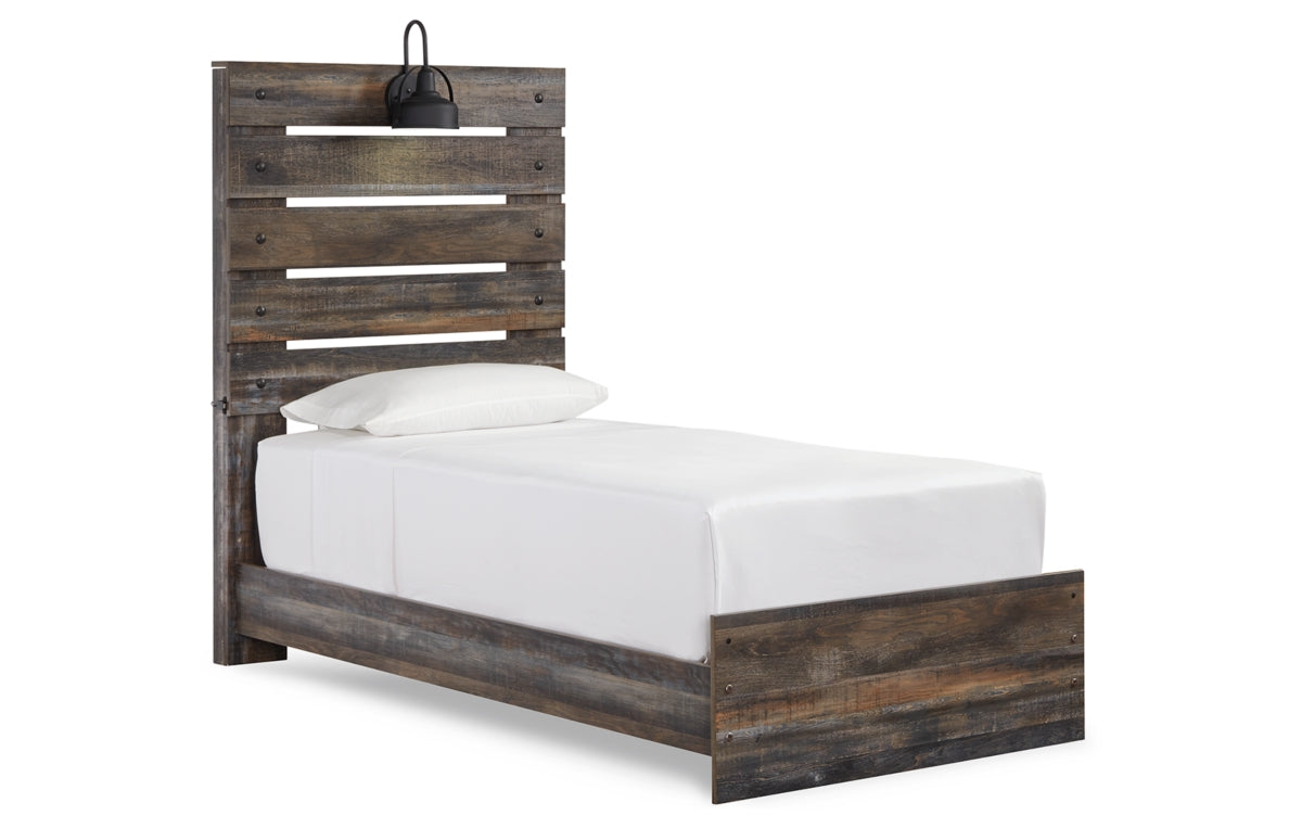 Drystan Twin Panel Bed with Mirrored Dresser and Chest