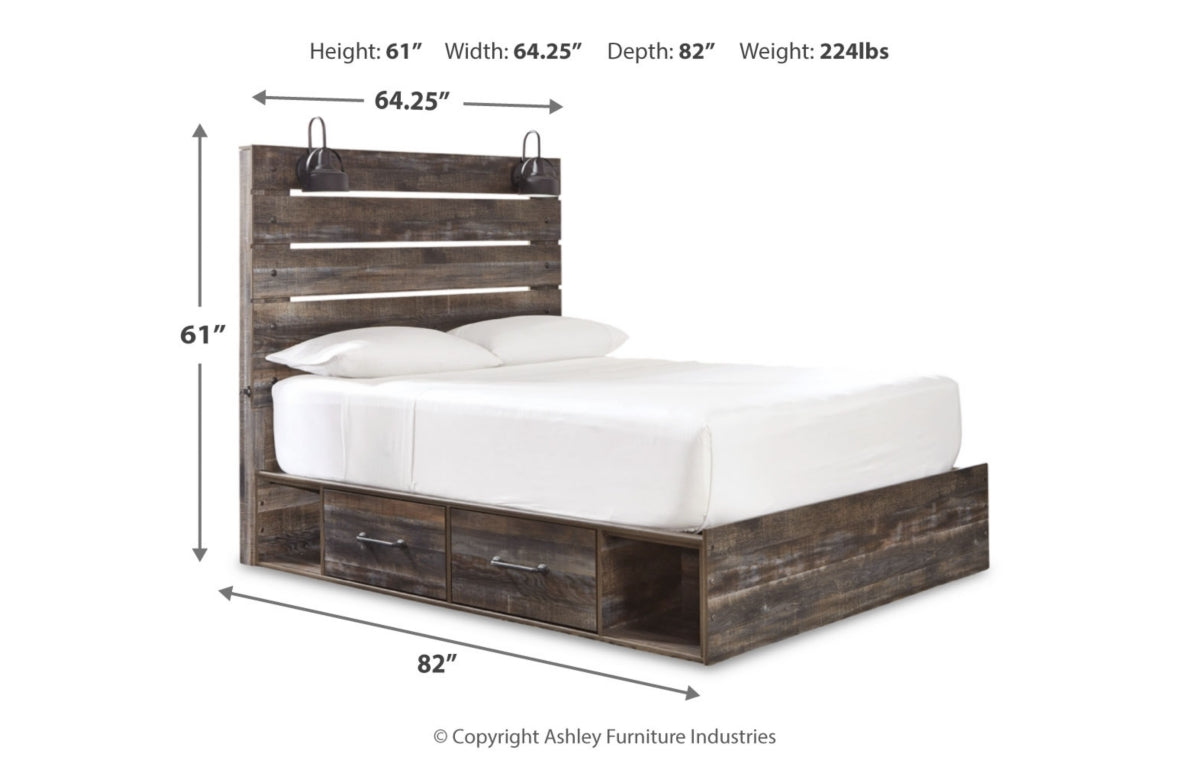 Drystan Twin Panel Bed with 2 Storage Drawers with Mirrored Dresser, Chest and Nightstand