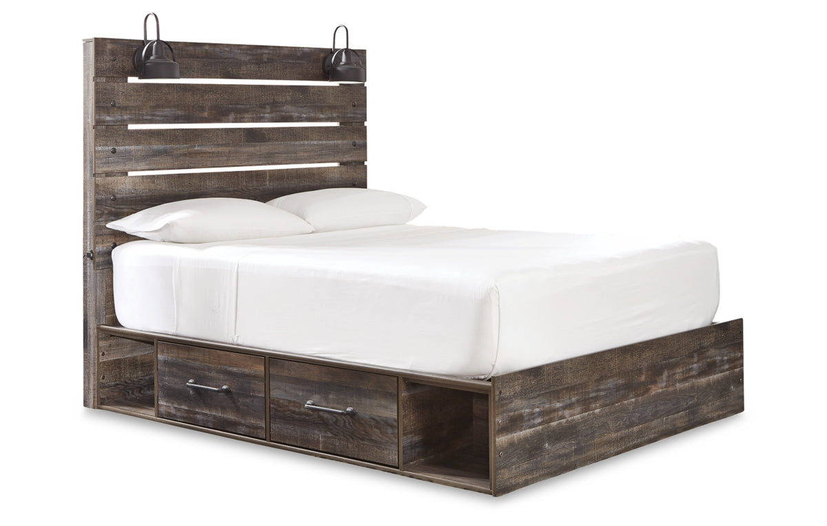 Drystan Twin Panel Bed with 2 Storage Drawers with Mirrored Dresser, Chest and Nightstand