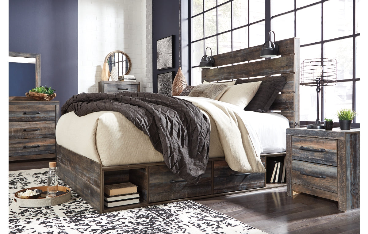 Drystan Twin Panel Bed with 2 Storage Drawers with Mirrored Dresser, Chest and Nightstand
