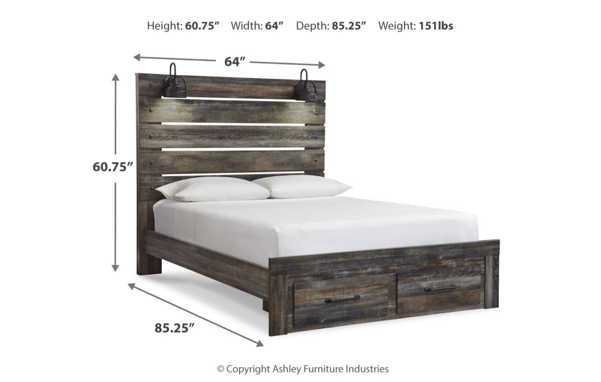 Drystan Queen Panel Bed with 2 Storage Drawers