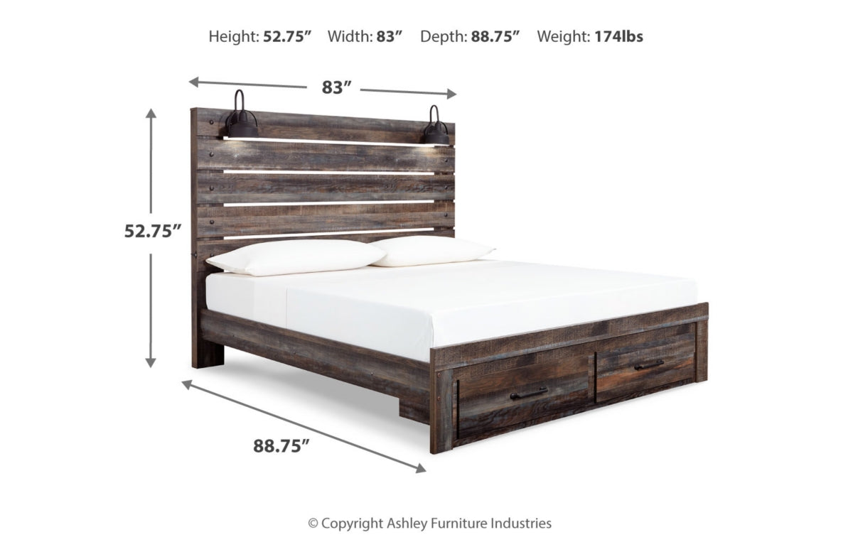 Drystan King Panel Bed with 2 Storage Drawers