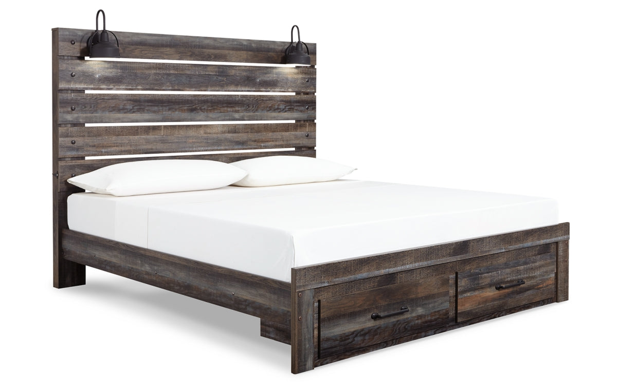 Drystan King Panel Bed with Storage with Mirrored Dresser, Chest and Nightstand