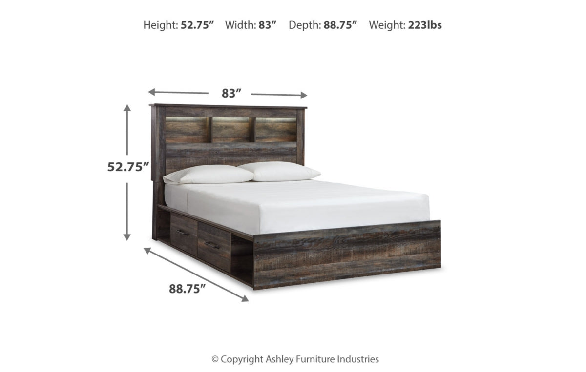 Drystan Queen Bookcase Bed with 2 Storage Drawers