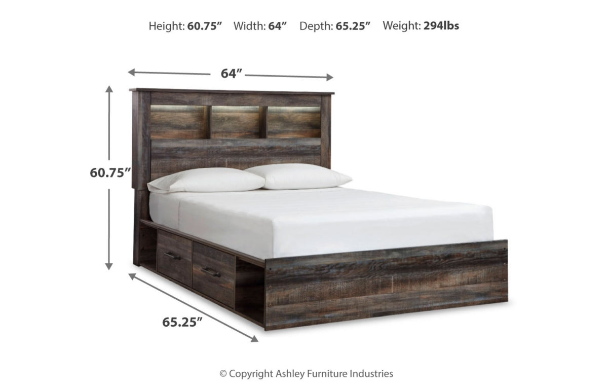Drystan Queen Bookcase Bed with 4 Storage Drawers