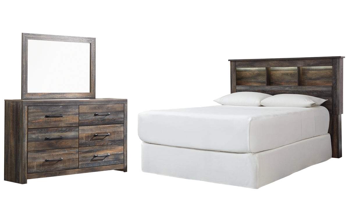 Drystan Queen/Full Bookcase Headboard with Mirrored Dresser