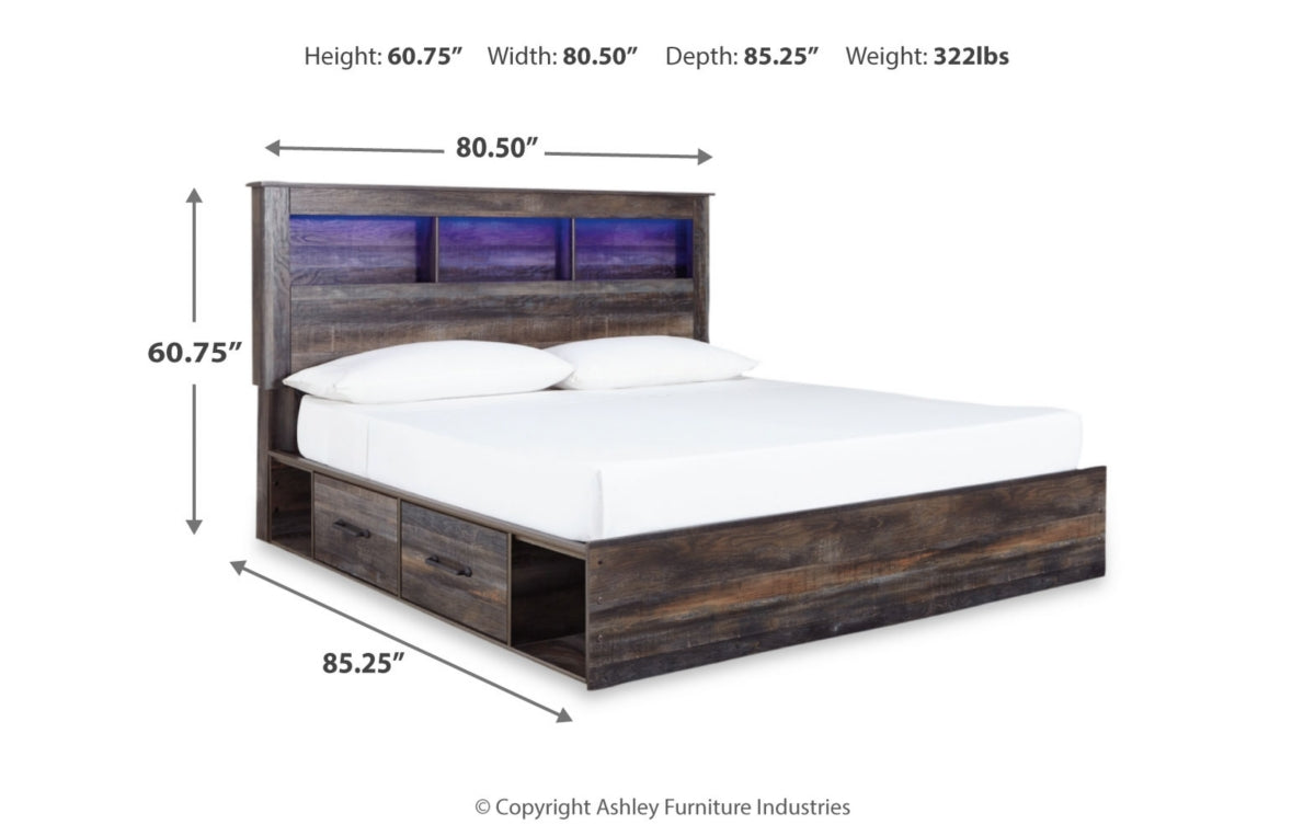 Drystan King Bookcase Bed with 4 Storage Drawers with Mirrored Dresser