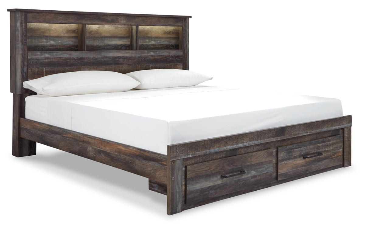 Drystan King Bookcase Bed with 2 Storage Drawers with Mirrored Dresser and Chest