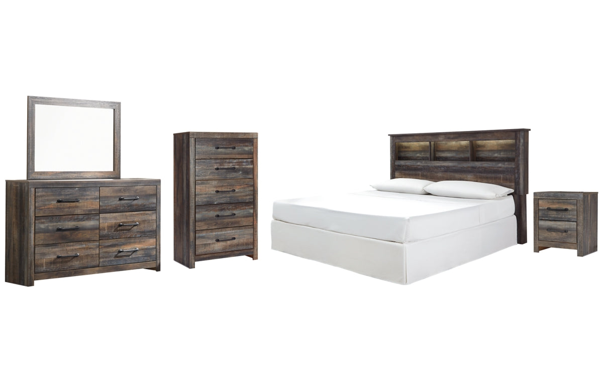 Drystan King/California King Bookcase Headboard, Dresser, Mirror, Chest and Nightstand
