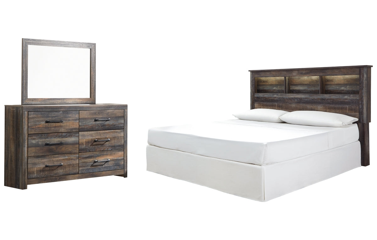 Drystan King/California King Bookcase Headboard with Mirrored Dresser