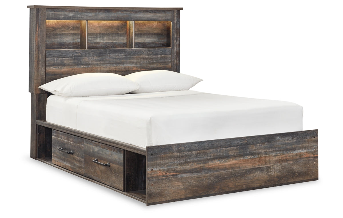 Drystan Full Bookcase Bed with 4 Storage Drawers with Mirrored Dresser, Chest and Nightstand