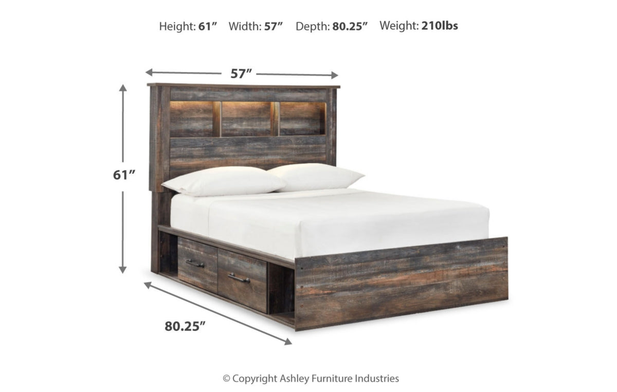 Drystan Full Bookcase Bed with 4 Storage Drawers with Mirrored Dresser, Chest and Nightstand