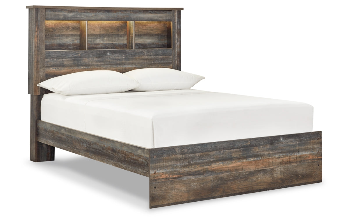 Drystan Full Bookcase Bed with Mirrored Dresser and Chest