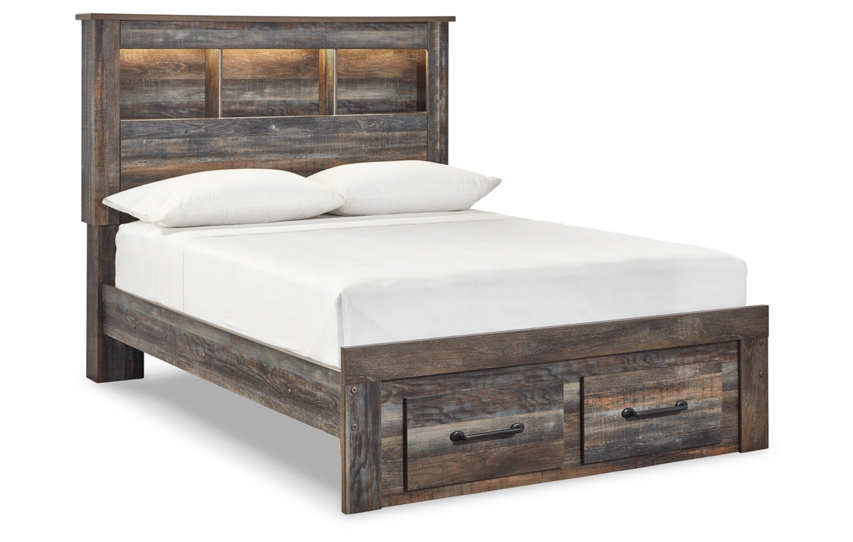 Drystan Full Bookcase Bed with 2 Storage Drawers with Mirrored Dresser, Chest and Nightstand