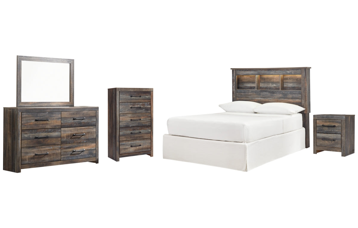 Drystan Full Bookcase Headboard, Dresser, Mirror, Chest and Nightstand
