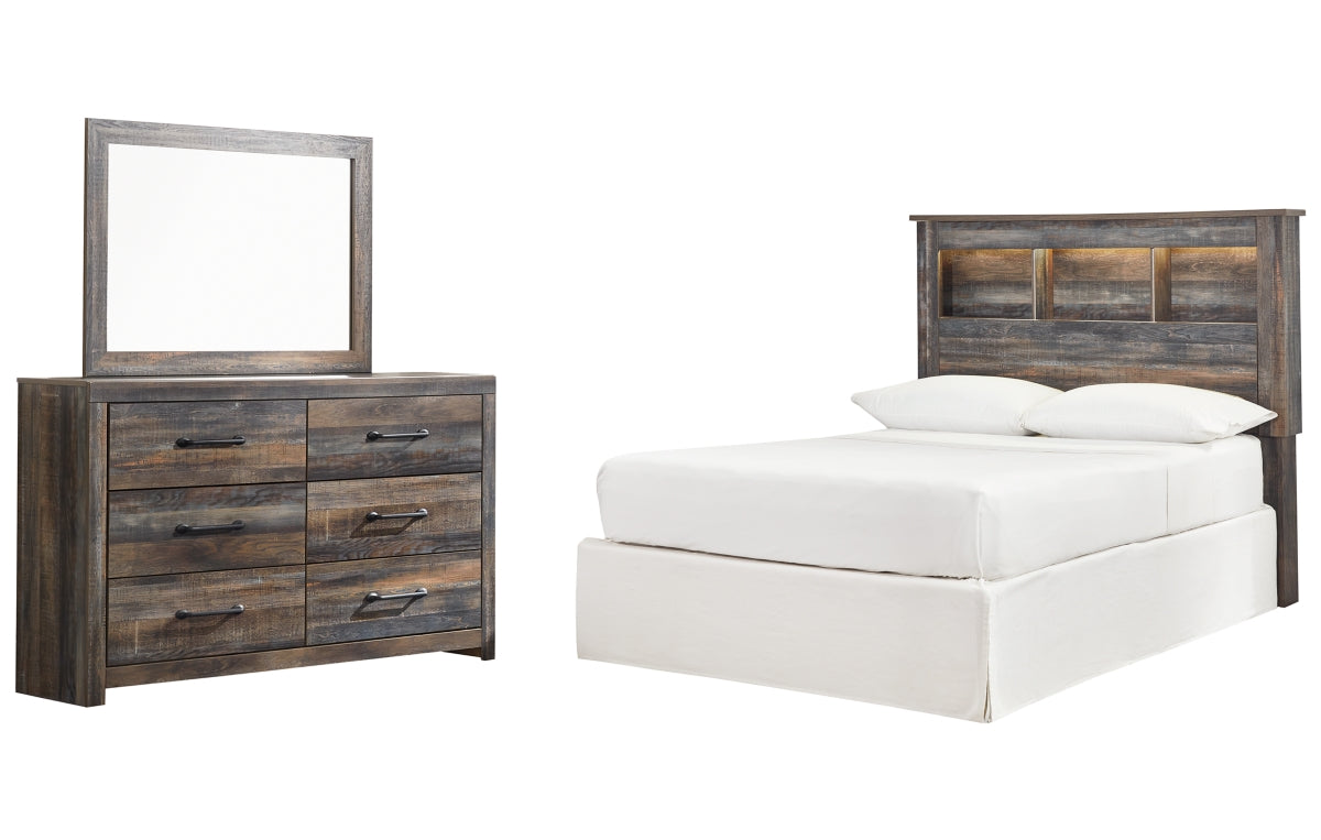 Drystan Full Bookcase Headboard with Mirrored Dresser