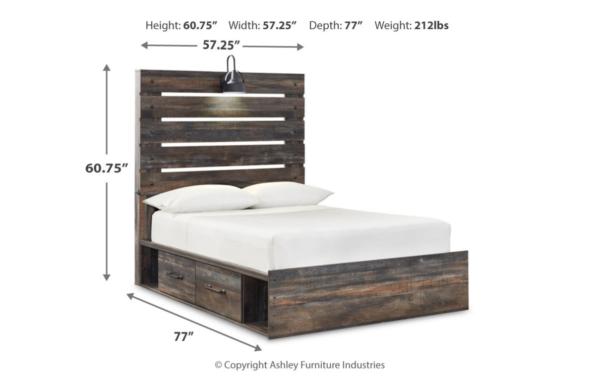 Drystan Full Panel Bed with 2 Storage Drawers