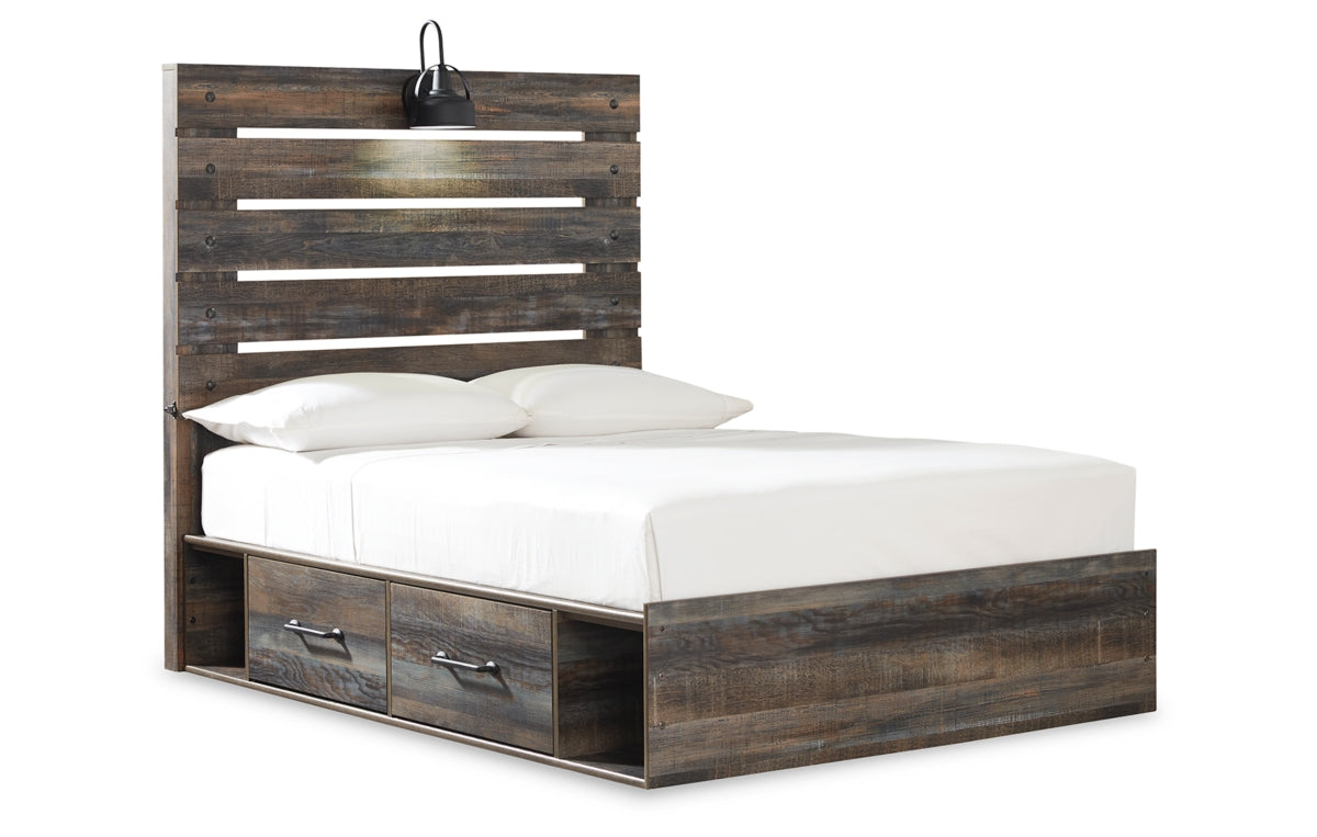 Drystan Full Panel Bed with 4 Storage Drawers with Mirrored Dresser and Chest