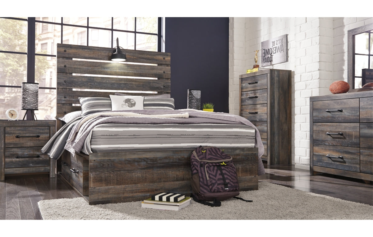 Drystan Full Panel Bed with 2 Storage Drawers