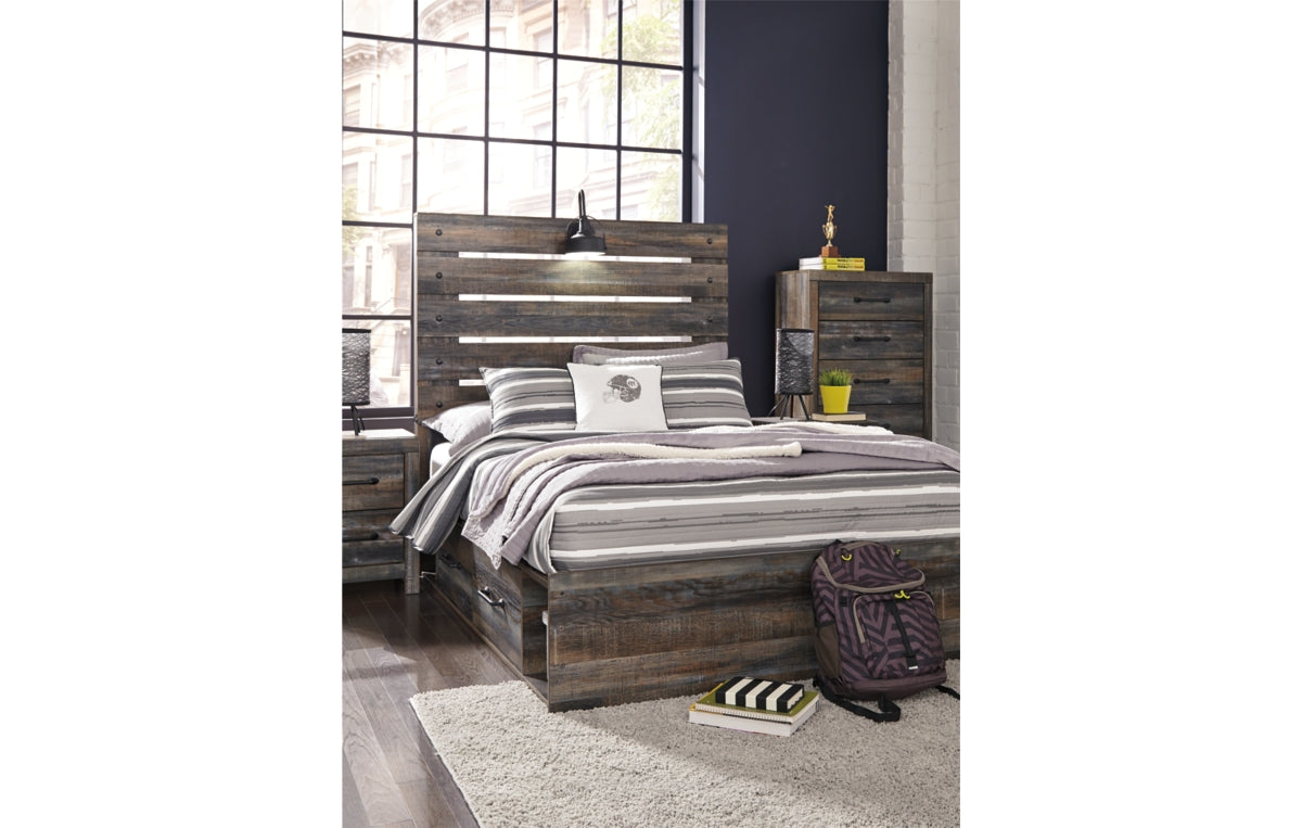 Drystan Full Panel Bed with 2 Storage Drawers
