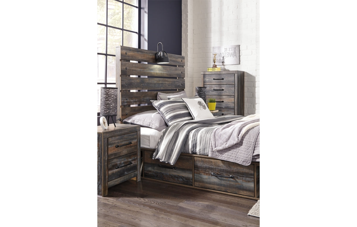 Drystan Full Panel Bed with 4 Storage Drawers with Mirrored Dresser