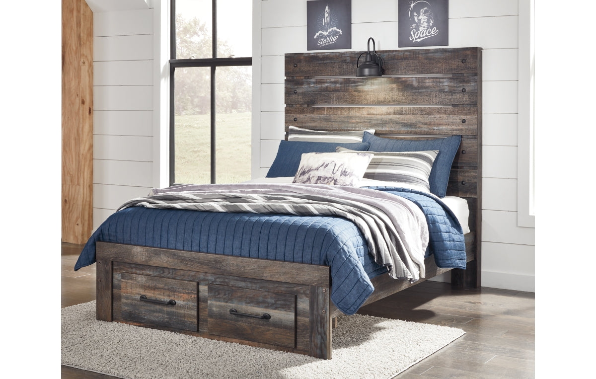 Drystan Full Panel Bed with 2 Storage Drawers