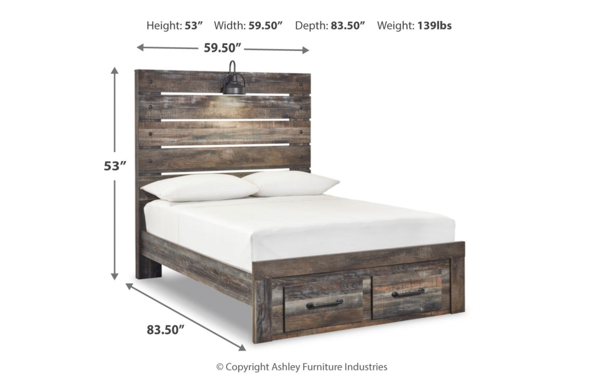 Drystan Full Panel Bed with 2 Storage Drawers