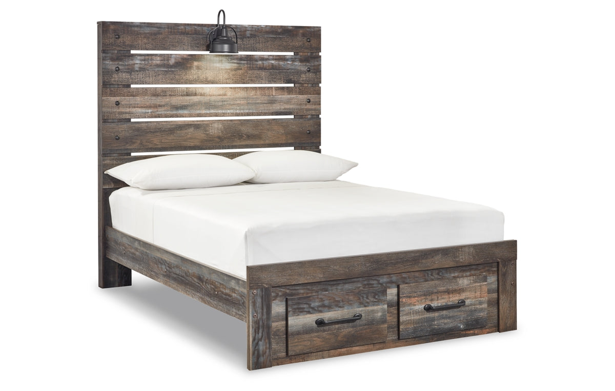 Drystan Full Panel Bed with 2 Storage Drawers with Mirrored Dresser, Chest and Nightstand