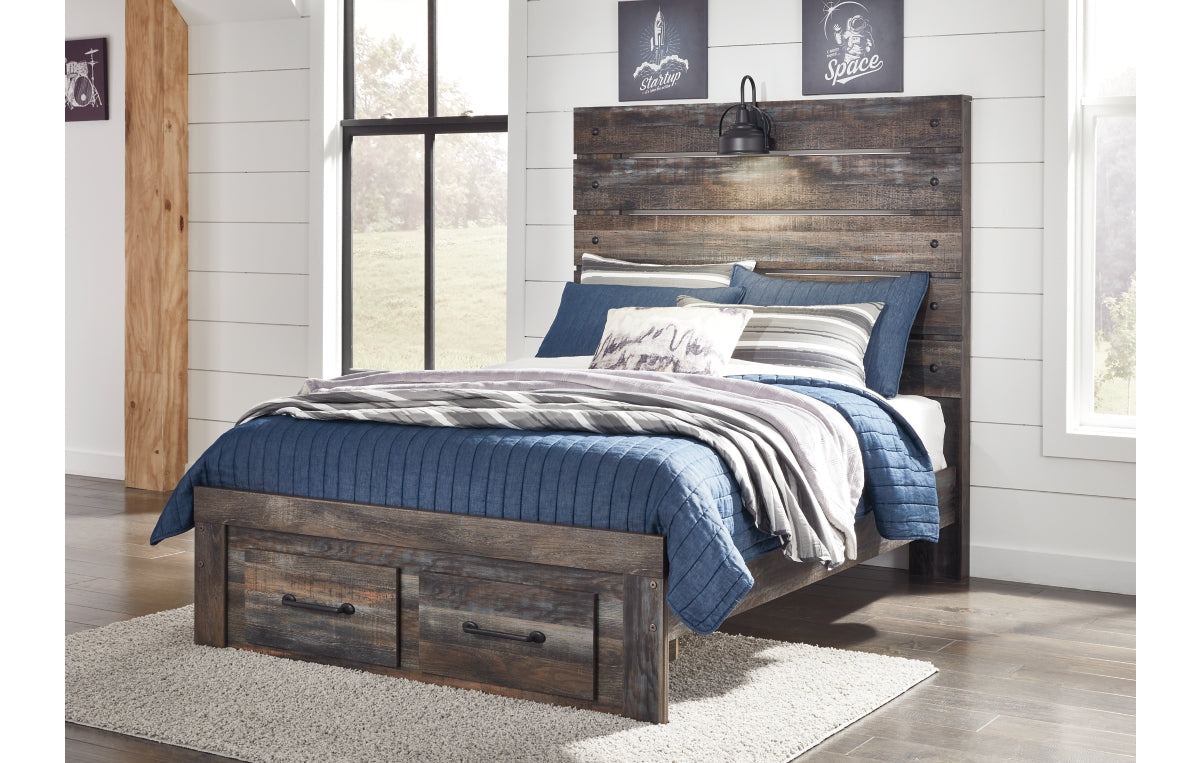 Drystan Full Panel Bed with 2 Storage Drawers