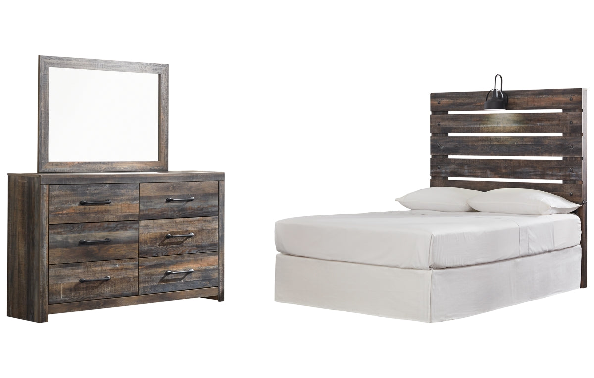 Drystan Full Panel Headboard with Mirrored Dresser