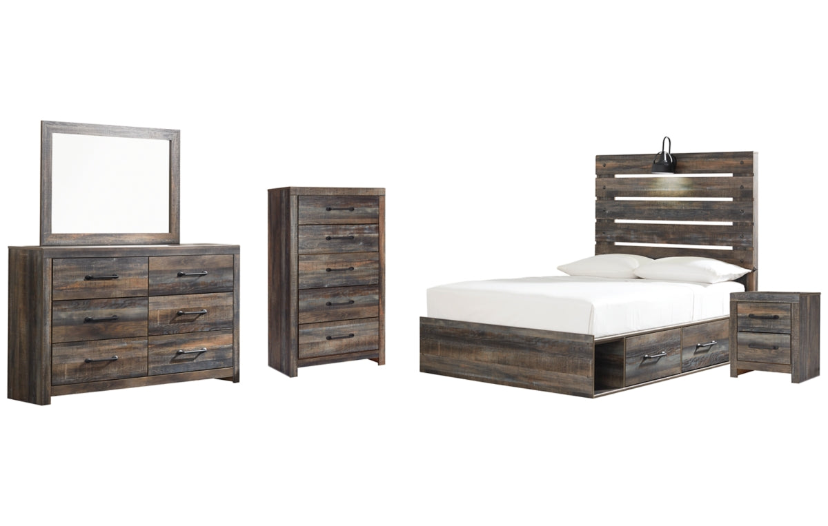 Drystan Full Panel Bed with 4 Storage Drawers, Dresser, Mirror, Chest and Nightstand