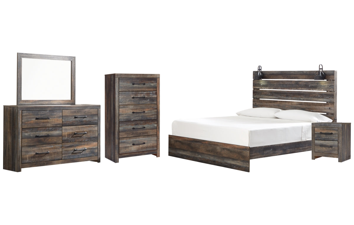 Drystan King Panel Bed, Dresser, Mirror, Chest and Nightstand