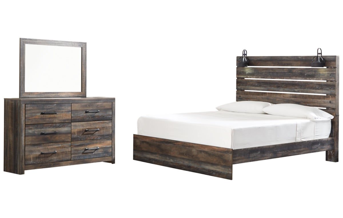 Drystan King Panel Bed with Mirrored Dresser