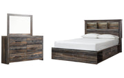 Drystan Queen Bookcase Bed with 2 Storage Drawers with Mirrored Dresser