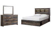 Drystan Queen Bookcase Bed with 4 Storage Drawers with Mirrored Dresser