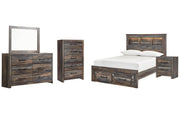 Drystan Full Bookcase Bed with 2 Storage Drawers, Dresser, Mirror, Chest and Nightstand