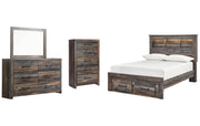 Drystan Full Bookcase Bed with 2 Storage Drawers, Dresser, Mirror and Chest
