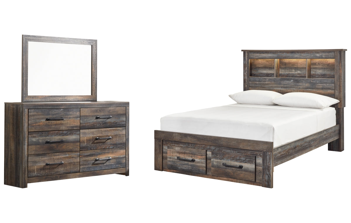 Drystan Full Bookcase Bed with 2 Storage Drawers with Mirrored Dresser