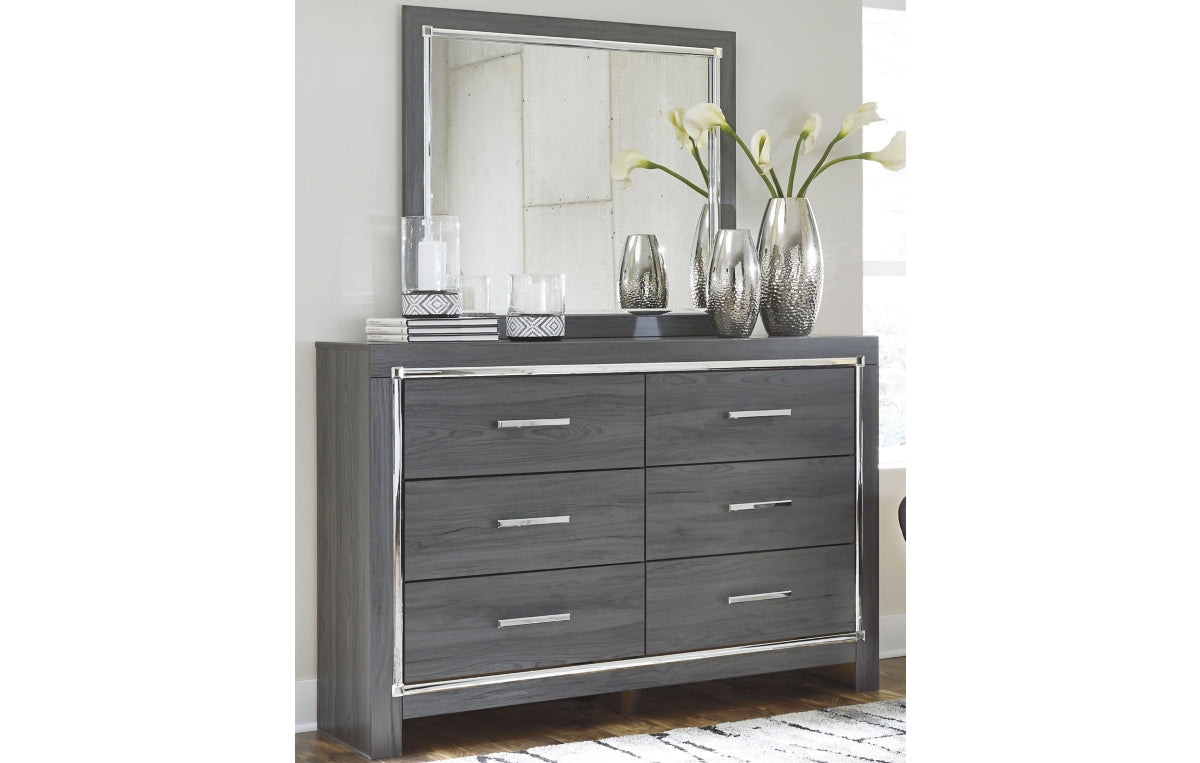 Lodanna Full Panel Bed with 2 Storage Drawers with Mirrored Dresser and Chest