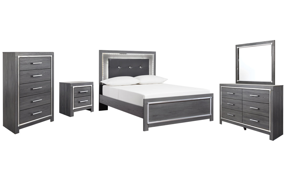 Lodanna Full Panel Bed with Mirrored Dresser, Chest and Nightstand