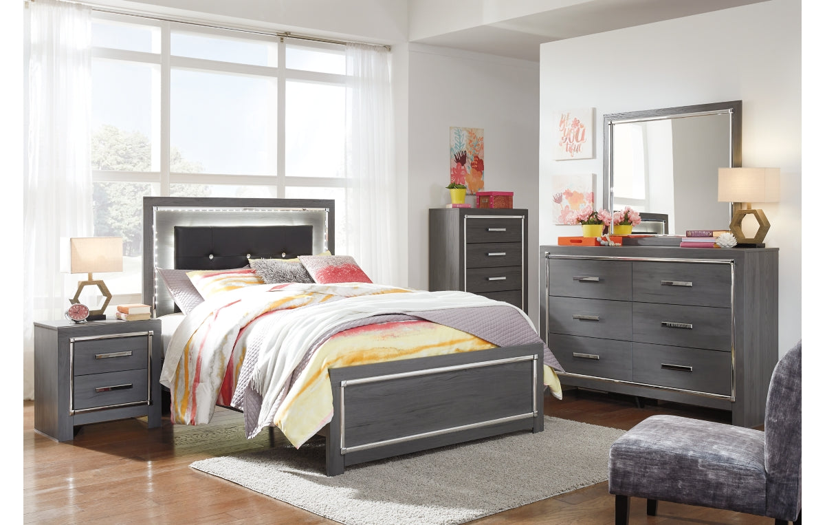 Lodanna Full Panel Bed with Mirrored Dresser, Chest and Nightstand